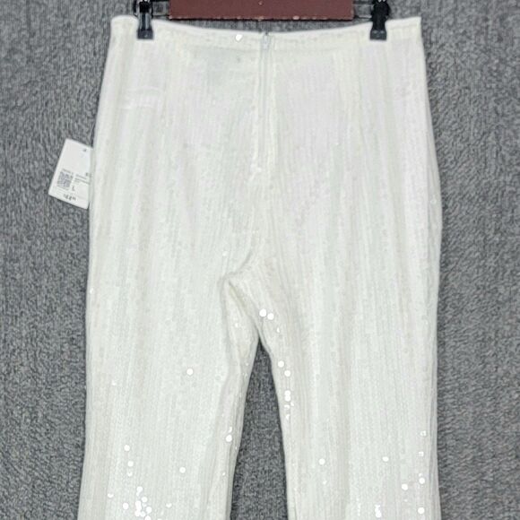 Forever 21 Pants Womens Large White Sequined Flare Disco Party Holiday 30x32 - Picture 9 of 15